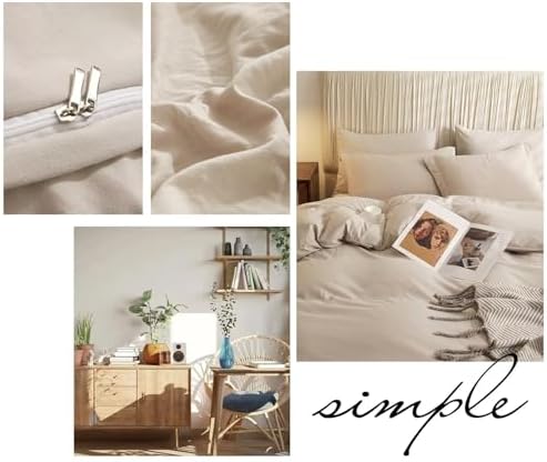 AZMTOP Soft Breathable Beige Duvet Cover Set 3 Pieces Queen Size