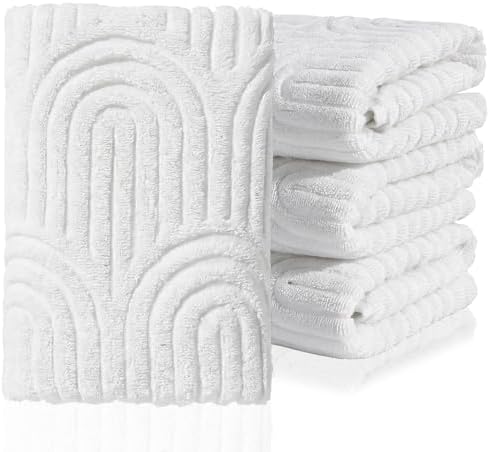 White Hand Towels Set of 3 Striped Pattern 100% Cotton Absorbent Soft