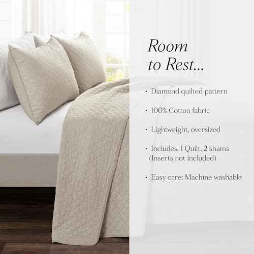 Lush Decor Ava Diamond Cotton Quilt California King Size 3 Piece Set