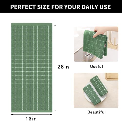 Homaxy 100% Cotton Terry Kitchen Towels, 24 Pack, Grass Green