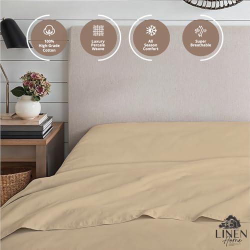 Linen Home 100% Cotton Percale Twin Size Fitted Sheet only, Light