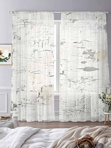 Sheer Curtains 108 Inches Long, Grey Beige Vintage Light Filtering