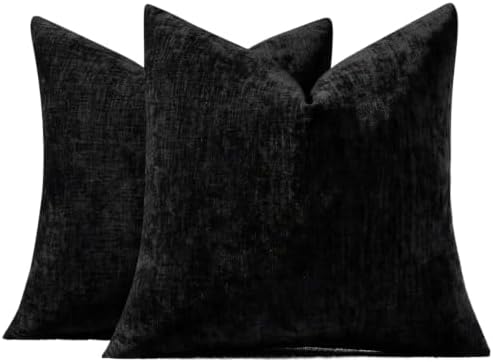 Soft Chenille Black Throw Pillow Covers 18X18 Set of 2|Decorative