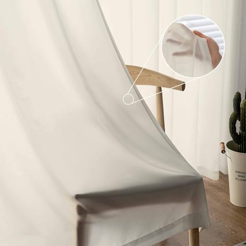 Cream Sheer Curtains 108 Inches Long, Solid Color Sheer Window