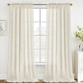 FantasDecor 108 inch Curtains Ivory White Linen Blend Semi Sheer Light