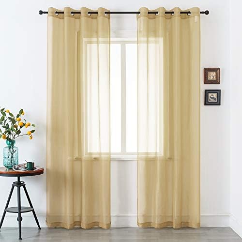 DUALIFE Antique Taupe Brown Sheer Curtains 84 Inch Length Grommet