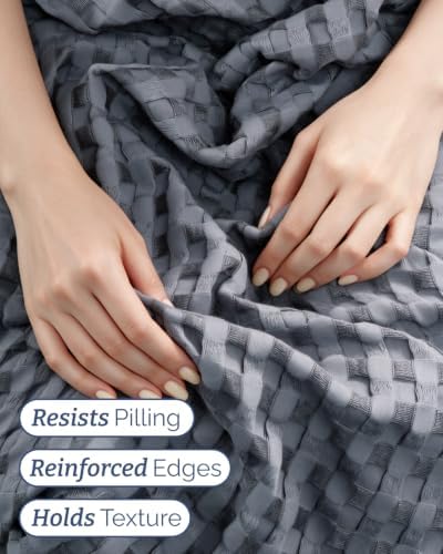 Cooling Waffle Blanket for Hot Sleepers - Queen Size, 90x90, Dark Grey
