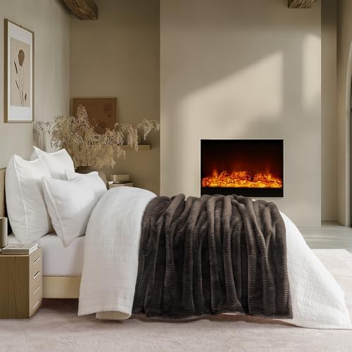 EVERGRACEHOME Faux Rabbit Fur Throw Blanket, 60''x80'', Dark Brown