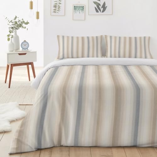 Brown Gray Striped Duvet Cover Queen Size Bedding Set 4 Pieces, 1