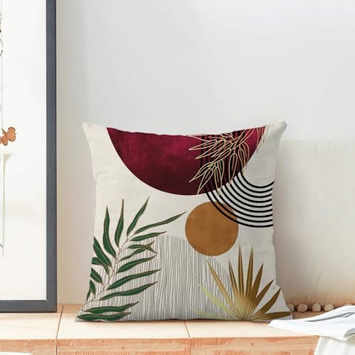 Boho Pillow Covers 18x18 Set of 2 Mid Century Burgundy Red Green Gold