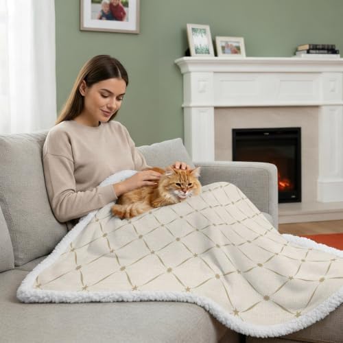Classic Grid Sherpa Fleece Throw Blanket Geometric Crossed Lines