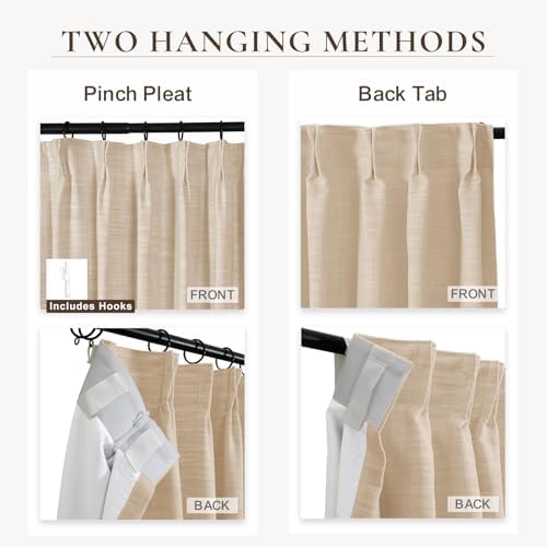 TWOPAGES Faux Linen Sand Beige Curtain 96 Inches Length Thermal