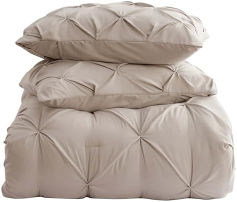 Clara Clark Taupe Duvet Cover King Size 3 Piece Pintuck Comforter
