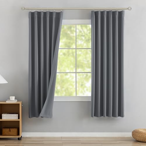 DONREN Neutral Gray Pinch Pleated Blackout Curtains with Hooks