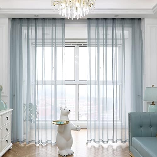 Light Gray Sheer Curtains 63 Inches Length 2 Panels Set Window Sheer