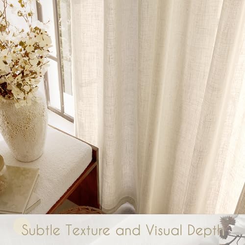 Greyish Beige Linen Curtain 84 inch Length 2 Panels Set Back Tab Light