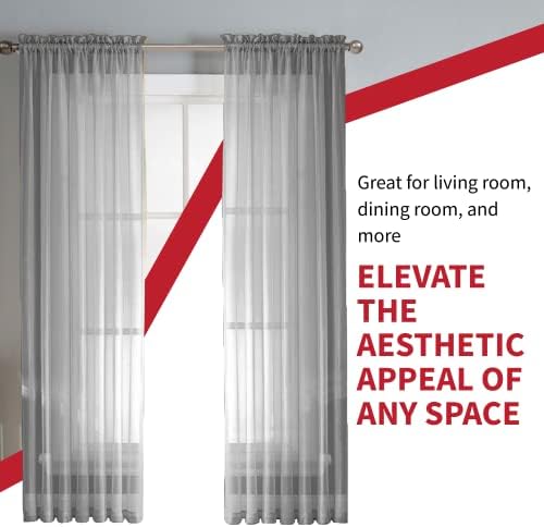 Sapphire Home Gray/Sage Sheer Curtains - 63 Inches Length, 2 Panels