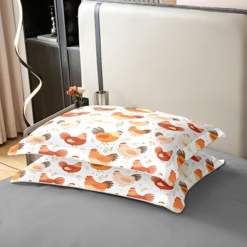 Manfei Hen Rooster Girls Bedding Set Twin Size 100% Cotton, Chicken