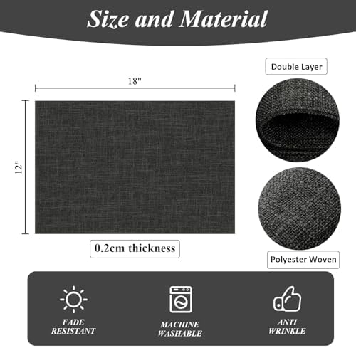 SHACOS Washable Woven Fabric Placemats Set of 6 Heat Resistant Place