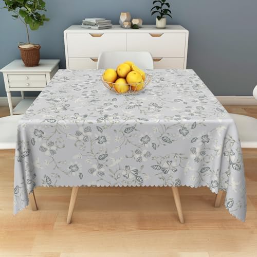 Vintage Gray Floral Tablecloth Square 70 Inch Watercolor Retro Flower