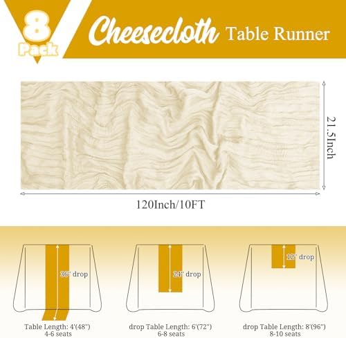 8 Pack Ivory Table Runner 10FT Cheesecloth Table Runner Boho Gauze