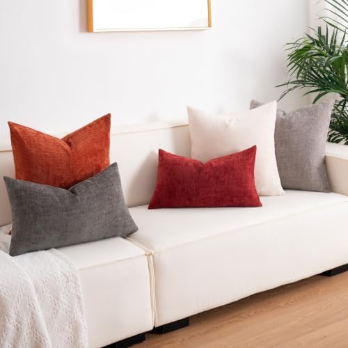 Aegero Pack of 2 Chenille Decorative Throw Pillow Covers 18x18 Inch