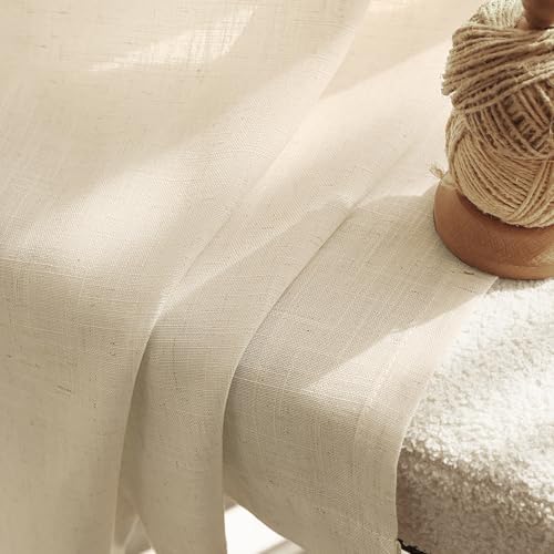 Greyish Beige Linen Curtain 84 inch Length 2 Panels Set Back Tab Light