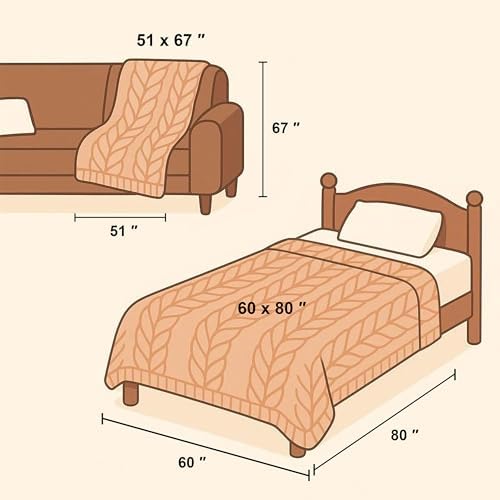 100% Cotton Cable Knit Throw Blanket, Ultra Soft, Warm, Machine