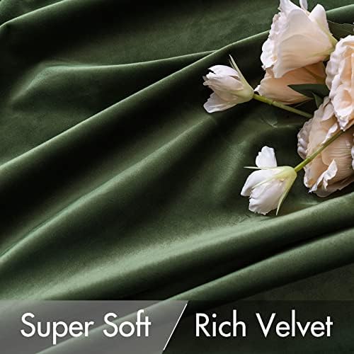 MIULEE Velvet Curtains 52x120 inches 2 Panels Olive Green Blackout