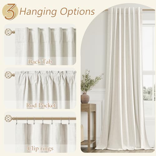 Guken 100% Blackout Linen Curtains 63 Inch Long for Bedroom 2 Panels