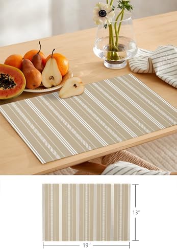 Classic Beige Lines Table Runner and Placemats Set of 4 Modern