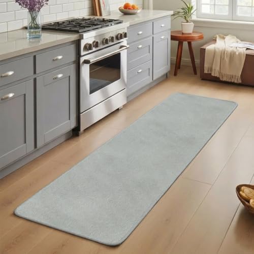 Gray Solid Color Bathroom Runner Rugs Non Slip Washable Absorbent