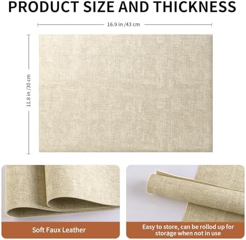 Faux Leather Placemats Set of 6, 12 X 17 Inch - Vinyl Heat Resistant