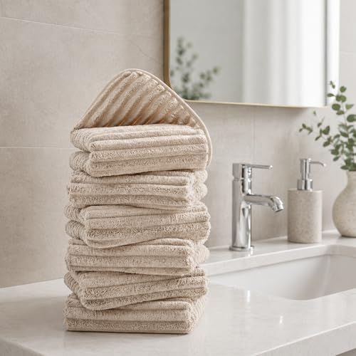6 Pack Soft Microfiber Hand Towels for Bathroom, 16"x30", Beige