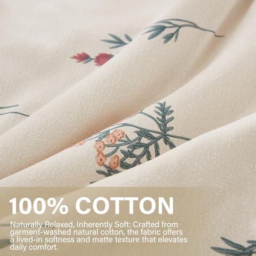 Cream Duvet Cover Set Twin Size 100% Washed Cotton Linen Like Textured
