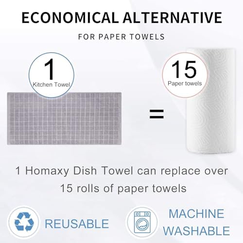 Homaxy 100% Cotton Terry Kitchen Towels, 7 Pack, Light Grey
