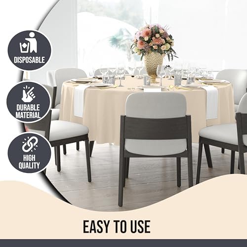 Party Solids 12-Pack Ivory Round Plastic Tablecloth Disposable – Size