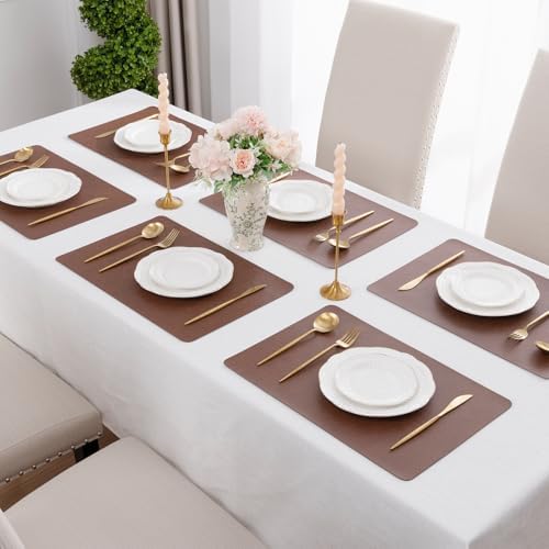 SHACOS Faux Leather Placemats Set of 6 Place Mats Table Mats, Toffee