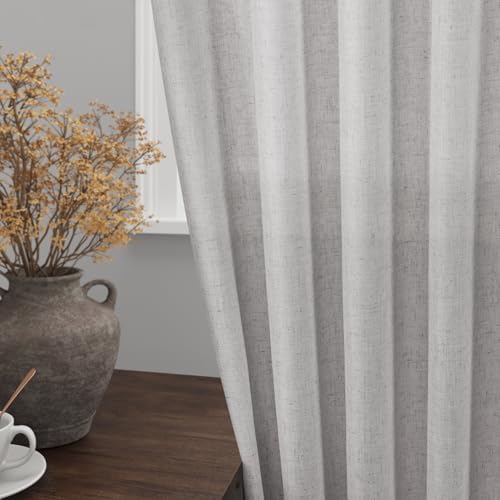 Nanspring Grey Linen Back Tab Curtains 84 Inch Length for Living Room