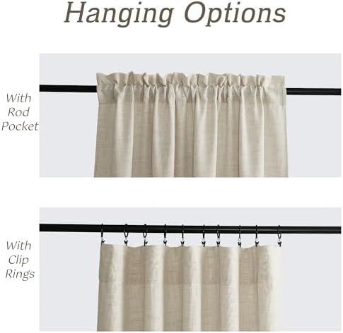 RYB HOME Natural Beige Linen Sheer Curtains 120 inches Long for Living