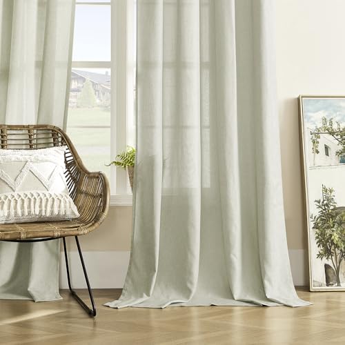 DONREN Linen Blend Back Tab Curtains Semi Sheer 50 x 108 Inch Natural