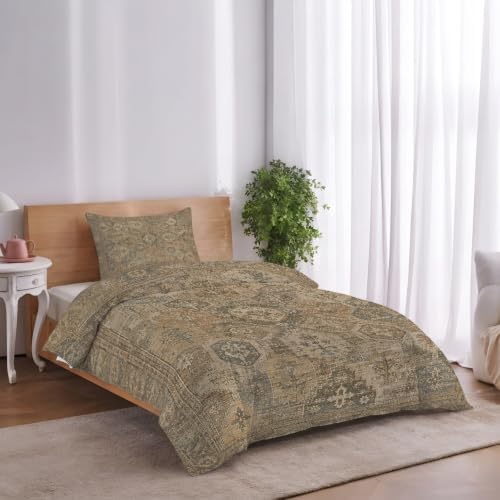 Brown Beige Boho Duvet Cover Queen Size,Quilt Cover 90"x90" with