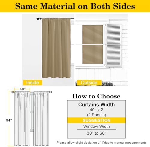Taupe Blackout Curtains 84 Inch Length 2 Panels Set, Soft Solid