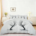Light Gray Duvet Cover Set King Size, Minimalist Dead Branch Pattern