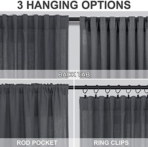 Dark Grey Linen Curtains 108 Inches Long for Living Room 2 Panels Back