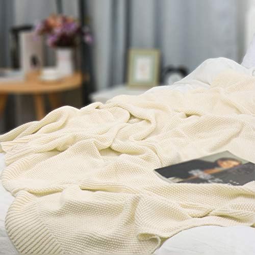 PiccoCasa 100% Cotton Knit Throw Blanket, Beige 50x70