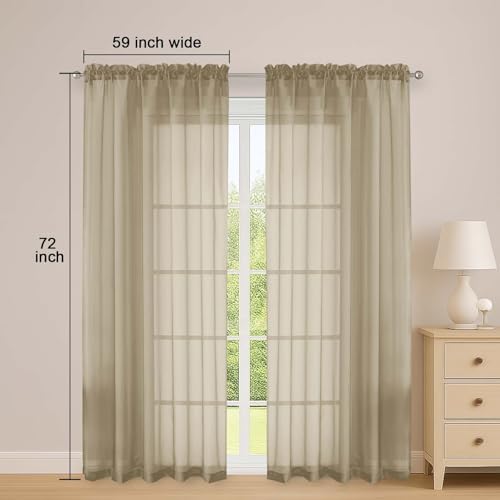 OWENIE Taupe Sheer Curtains 72 Inch Long 2 Panels for Living Room 59"