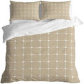 Taupe Gingham Duvet Cover Full Size, Modern Minimalist Geometric Plaid