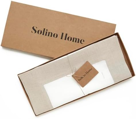 Solino Home 100% Linen Table Runner, 14 x 90 in, Natural and White