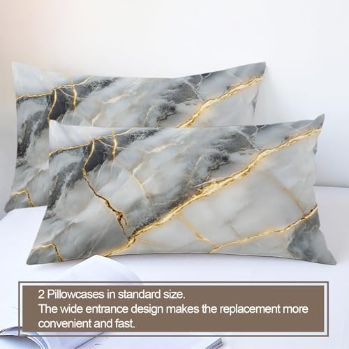Queen Size Duvet Cover Set, Abstract Marble Print Duvet Cover, Grey